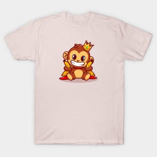 Cute King Monkey Holding Banana Cartoon T-Shirt